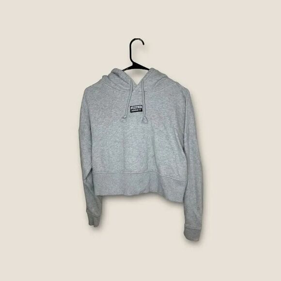 Adidas Gray Patch Hoodie Size Small Cropped - Picture 1 of 3